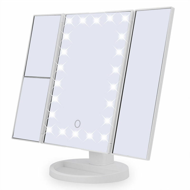 Makeup Mirror Beauty Mirror Tabletop Mirror USB Three-Fold Makeup Mirror Smart Touch Beauty 22 LED Light Magic Mirror