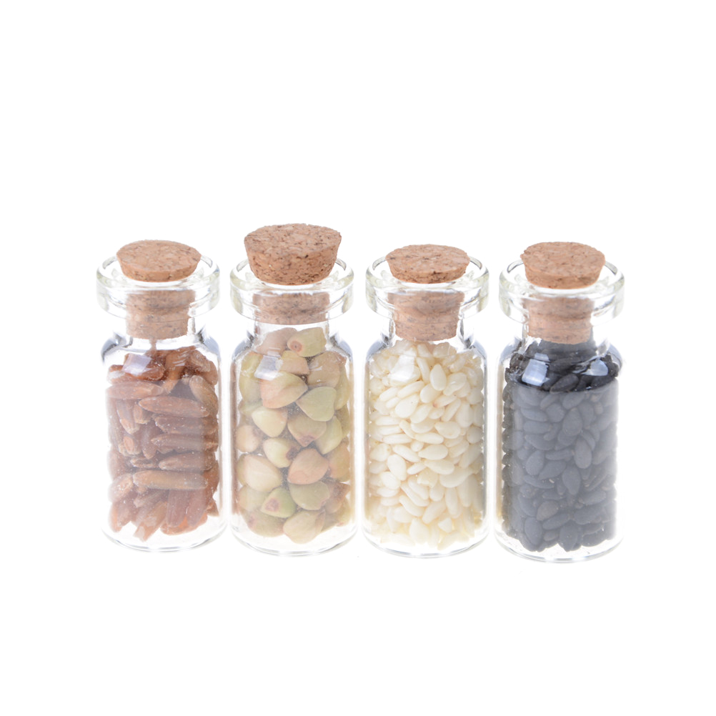 4pcs/lot Glass Jar with Dried Food Lid for Kitchen Accessory Dolls Accessories Furniture toys 1/12 Dollhouse Miniature