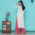 New Woman Fashion Ethnic Styles Sets Cotton Print India Kurtas Three Quarter Sleeve Long Top Pant