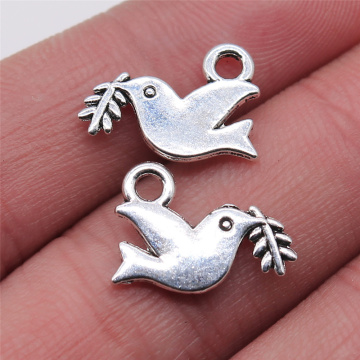 WYSIWYG 20pcs Pigeon Olive Branch Pendant Charms Diy Jewelry Making Jewelry Finding Antique Silver Color 13x16mm