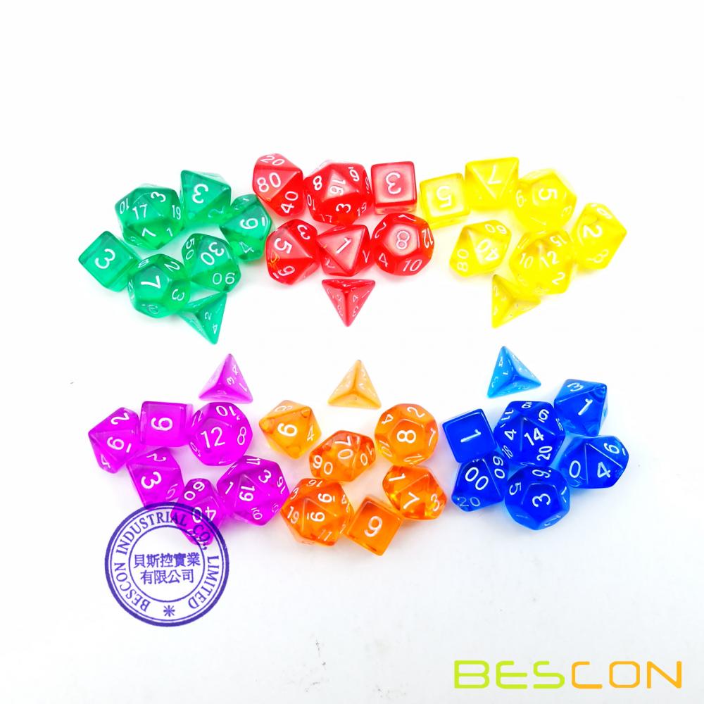 Bescon Mini Translucent Polyhedral RPG Dice Set 10MM, Small RPG Dice Set D4-D20 in Tube Packaging, Assorted Colored of 42pcs