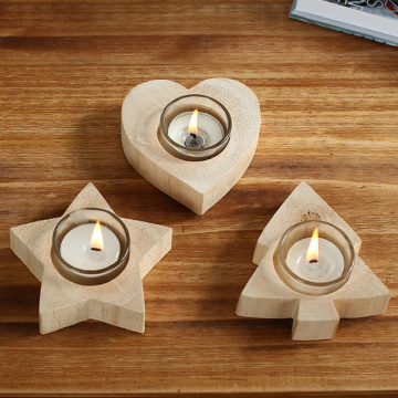 Wooden Handmade Candle Holders Trees Heart Stars Shape Wooden Candlestick Candle Holder Dinner Table Candlelight Home Decor