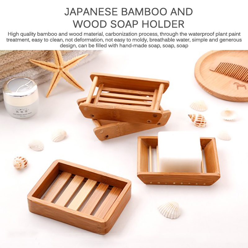 Natural Bamboo Soap Dish Wooden Soap Tray Holder Storage Soap Rack Plate Box Container For Bath Shower Plate Bathroom
