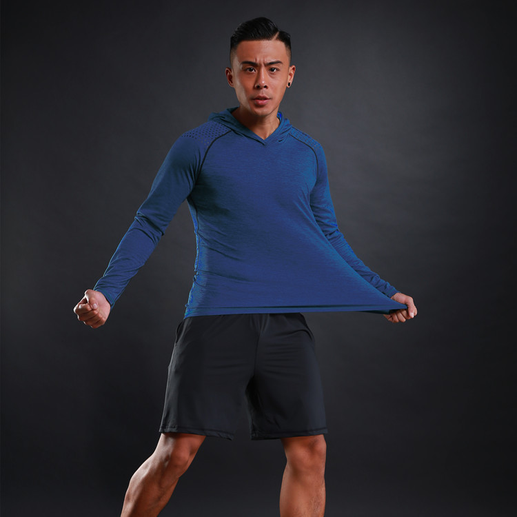 blue long sleeve workout hoodies for men