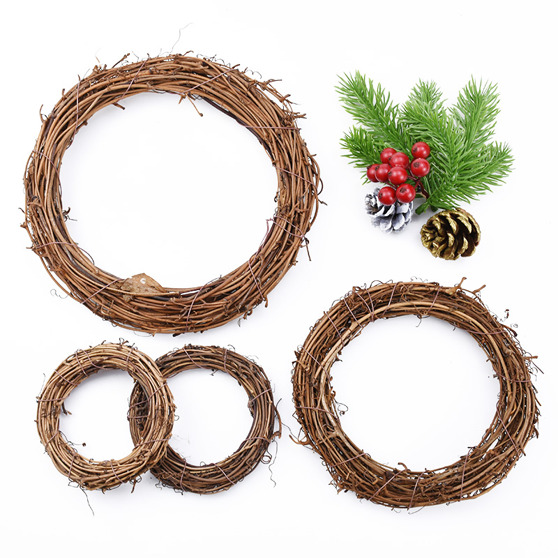 3/6Pcs Rattan Ring Artificial Flowers Garland Dried Flower Frame Home Christmas Decoration DIY Floral Wreaths 10/20/30/40cm