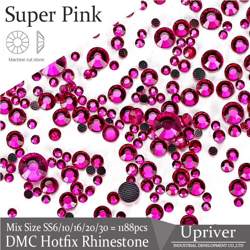 Upriver Super Pink Mix Sizes DMC Hotfix Rhinestones Machine Cut Iron On Loose Strass For DIY Design