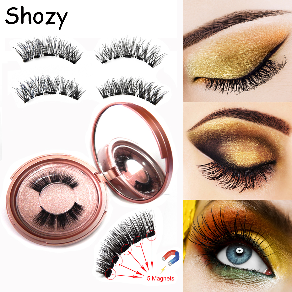 Shozy 1 pair/ 4 pcs magnetic eyelashes with 5 magnets handmade 3D false eyelashes with quantum magnetic eyelashes tweezer