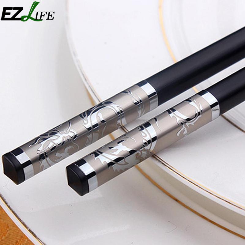 1 Pair Flatware Luxury Household Chopsticks Chinese Gold Dragon Style Chopsticks Non-slip Alloy Sushi Chop Sticks