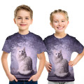 nd fashion jeans ripped colour animal cat kids t shirt summer 3D printed cute cat boy girl round-collar 4t-14t kids Tshirt