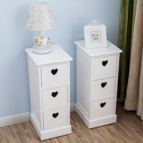 Supply 3 Drawers Heart Shape white Bedside Tables with High Quality