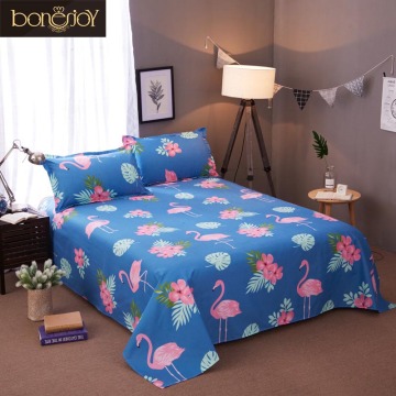 Bonenjoy 3 pcs Flat Sheet Sets With Pillowcase for Single Bed Blue Color Red Flamingos Bed Sheets For Children Cartoon Bed Sheet