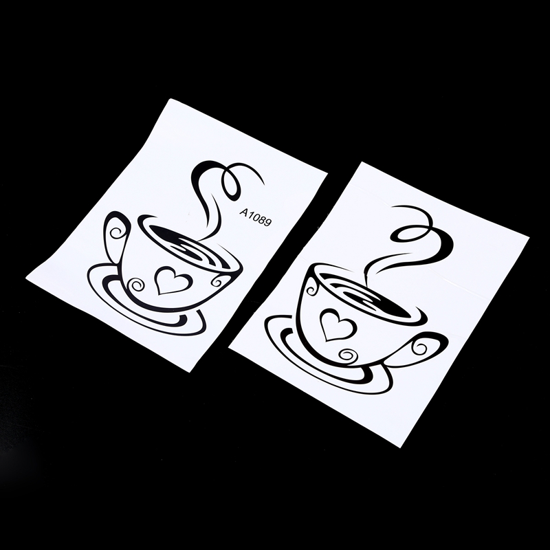 Black Coffee Cups Wall Art Stickers PVC Coffee Sticker Decal Decoration for Kitchen Cafe Restaurant DIY