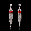 Red Rhinestone Drop Earrings Dangle Tassel Eardrops