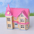 1:12 Dollhouse Miniatures DIY Doll House Kits Double Attic Assembly House Pink Roof