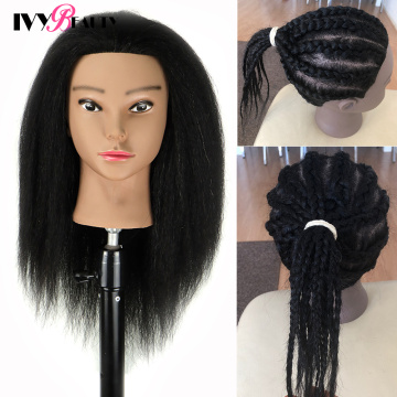 African American Mannequin Head With Real Hair And Adjustable Stand For Braiding Hair Training Hairart Barber Hairdressing Fashi