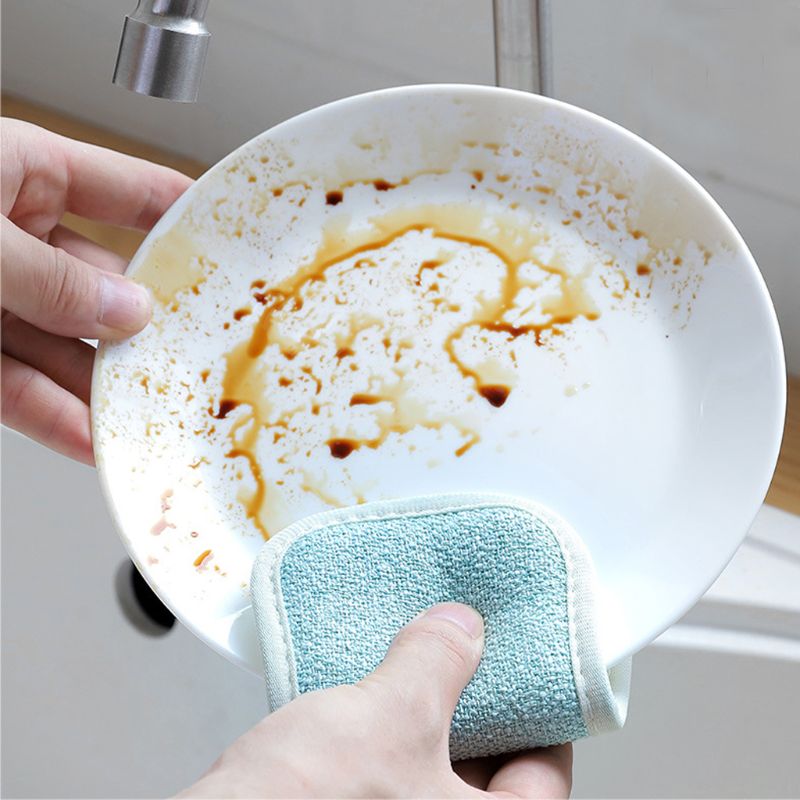 4 Pcs Double Sided Scouring Pad Reusable Microfiber Dish Cleaning Cloths Scrubbing Sponges Dishcloth