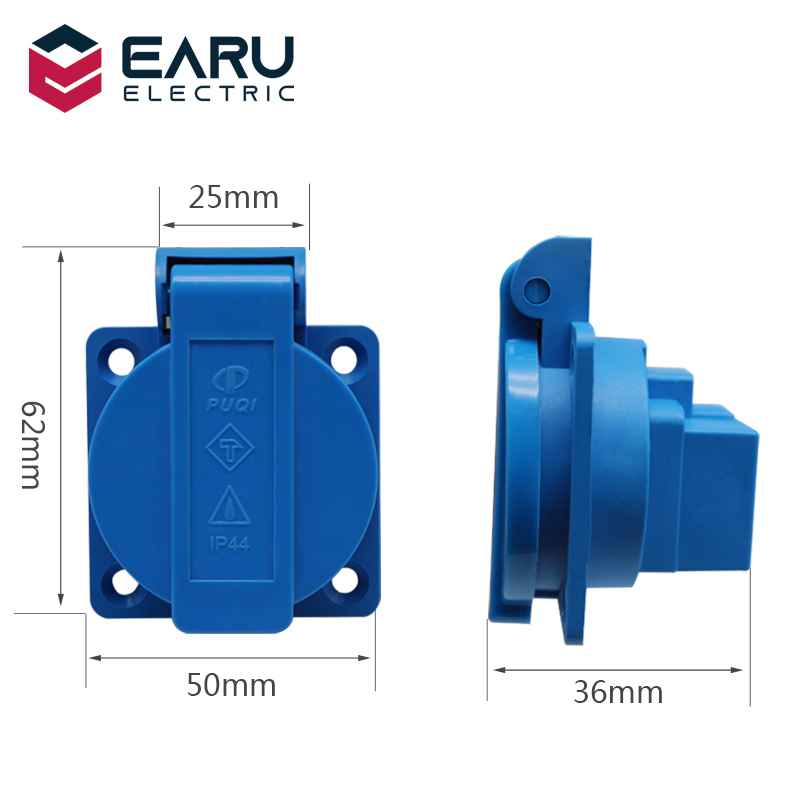 16A FR Standard Waterproof Socket IP44 Industrial Household AC Power Dustproof Outlet Copper Contact Body Generator 250V