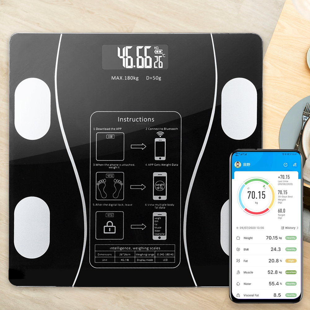 Bluetooth scales Balance Body Composition Analyzer Mass BMI Body fat Weight Bathroom Smart Backlit Display Scale without battery