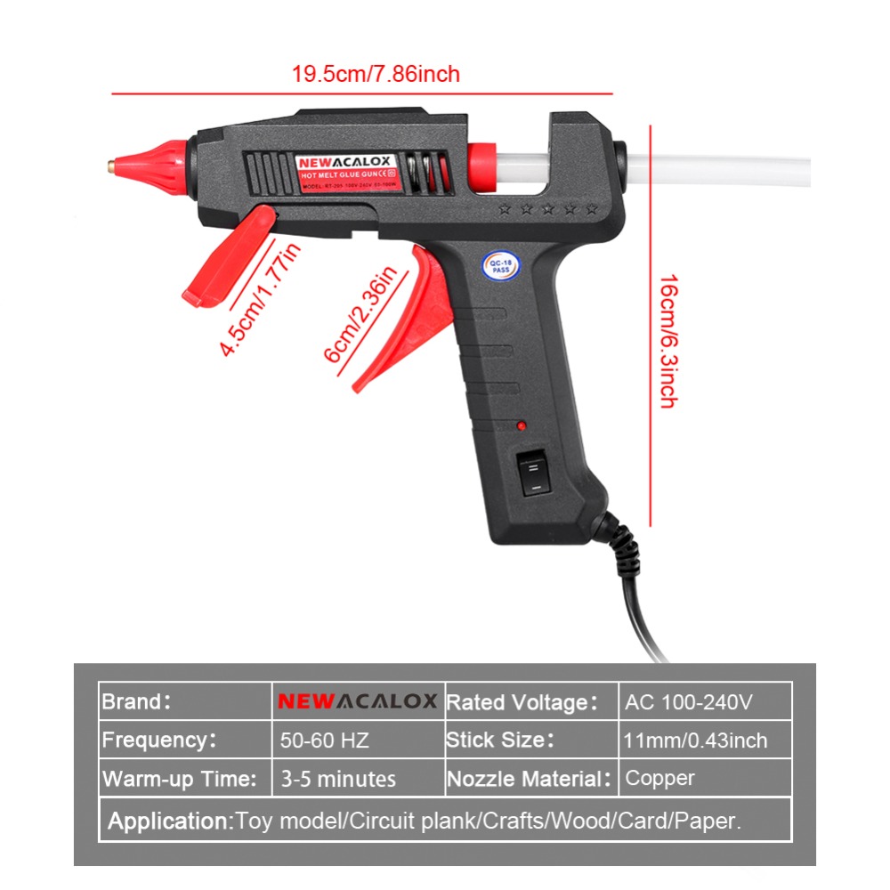 NEWACALOX 110V~240V 60W/100W Hot Melt Glue Gun with 10PC 11mm Hot Melt Glue Sticks Mini Gluegun 1.5mm Glue Glue Nozzle DIY Tool