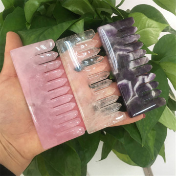 free shipping wholesale natural rose quartz jasper amethyst comb crystal healing scalp massage combs guasha tool customizable ww