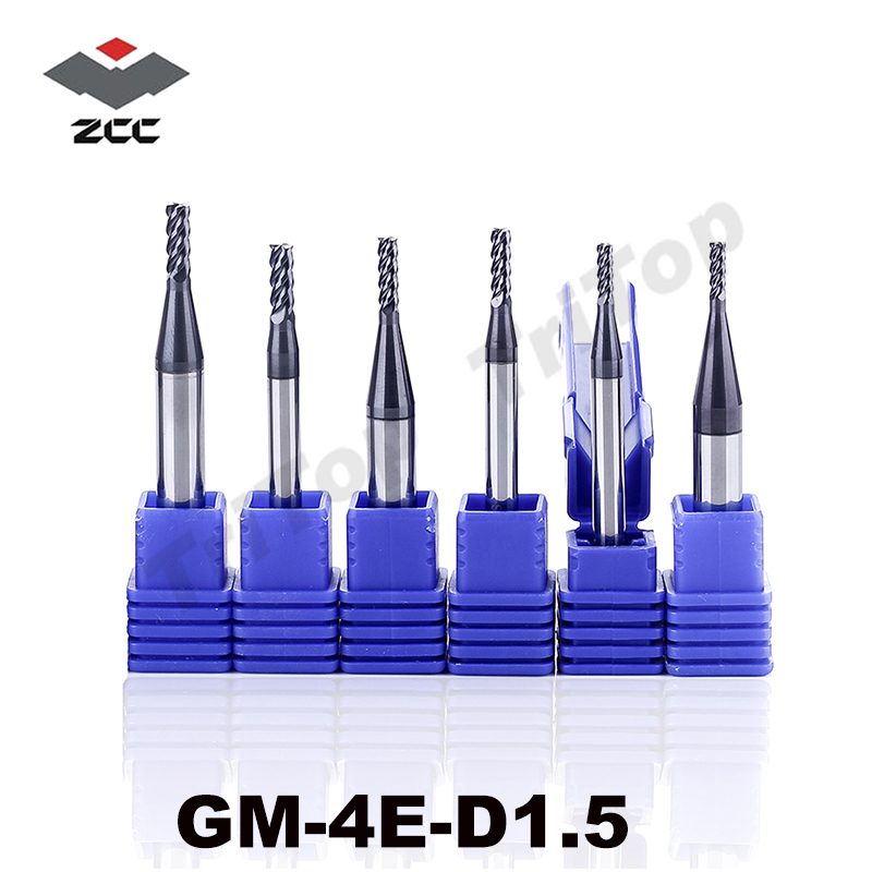5pcs/lot GM-4E-D1.5 cutting tools end mill TiAIN coated solid carbide 4 flute 1.5mm cnc milling cutter zcc ct