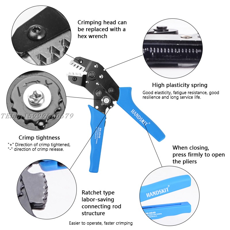 Handskit SN 2549 Spring Clamp Crimping 0.14-1.5MM AWG 28-18 Pliers Tool With 520pcs Dupont 2.54mm Pin Terminal Connectors