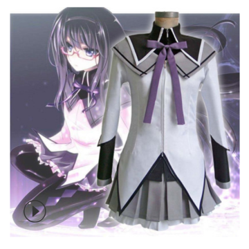 Puella Magi Madoka Magica Akemi Homura Cosplay Costume Women Combat Game Suit School Uniform Anime Wig Hair Halloween Party