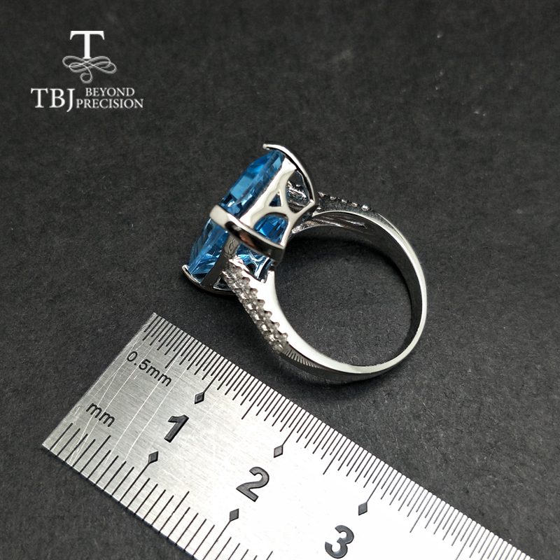 TBJ ,Big Natural Blue topaz Ring oct 12*16mm 13.2ct gemstone fine jewelry 925 sterling silver fahsion nice gift for women party