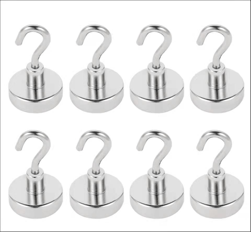 Magnetic Magnet Hook Holder Super Strong Neodymium Versatile Use Kitchen Office Garage Pull Hold 40 pounds 8 Pack (25mm-8pc)