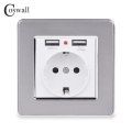 Coswall Best Dual USB Port 5V 2.1A Electric Wall Charger Adapter EU Plug Socket Switch Power Dock Station Charging Outlet Panel