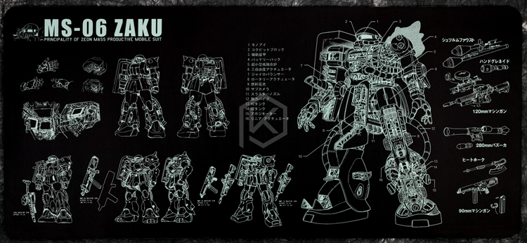 Mechanical keyboard Mousepad zaku II ms-06 900 400 4 mm non Stitched Edges Soft/Rubber High quality