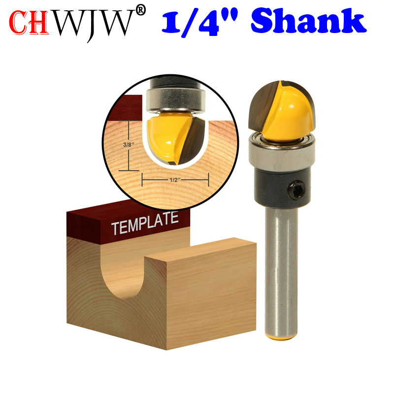 1pc 1/4" Shank Round Nose Router Bit with Shank Bearing - 1/2" W x 3/8" H For Woodworking Cutting Tool