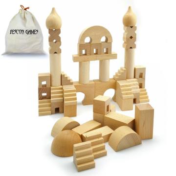 BESCON DICE Original Wood Building Blocks Wooden Toys 52pcs with Canvas Carry bag, Baby Children Educational Enlightenment Toy