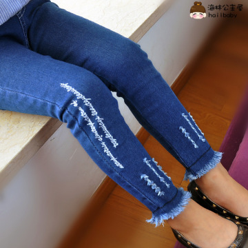 Autumn New Girls Jeans Embroidery Baby Spring Stretch Jeans Regular Solid Jeans Girls 2-8 Years Girls Ripped Jeans 40