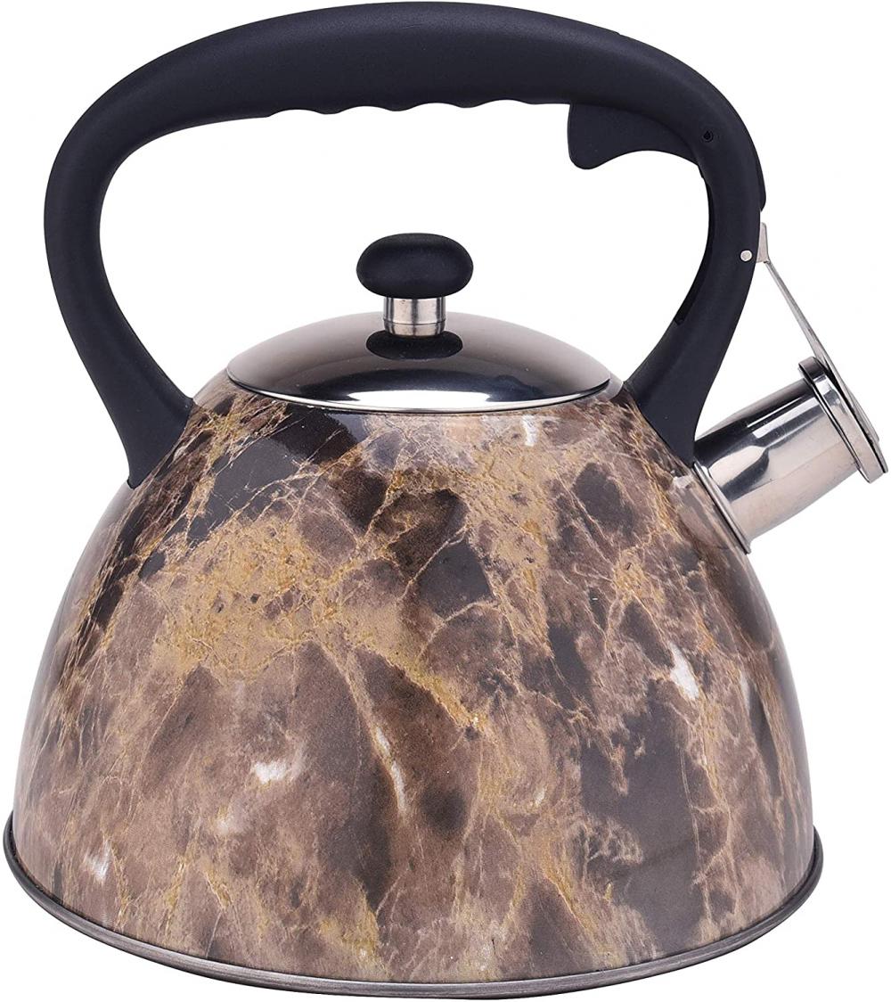 Stainless Steel Whistling Tea Kettle with Brown Pattern