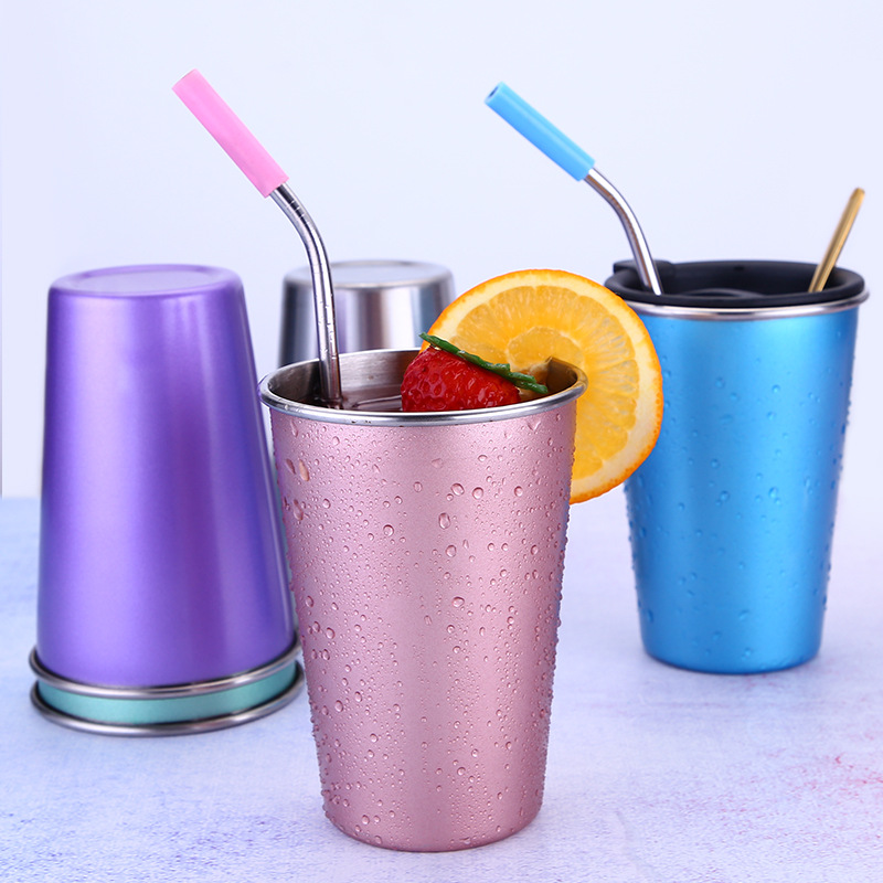 500-600ml Stainless Steel Thermo Tea Cup Coffee Beer Mug Hot Water Bottle Drinking Straw Cup Wine Tumbler Household Drinkware