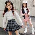 Kids vintage pleated skirt for girl plaid cotton skirts school clothes spring autumn teenager girl skirt children clothing 3-14Y