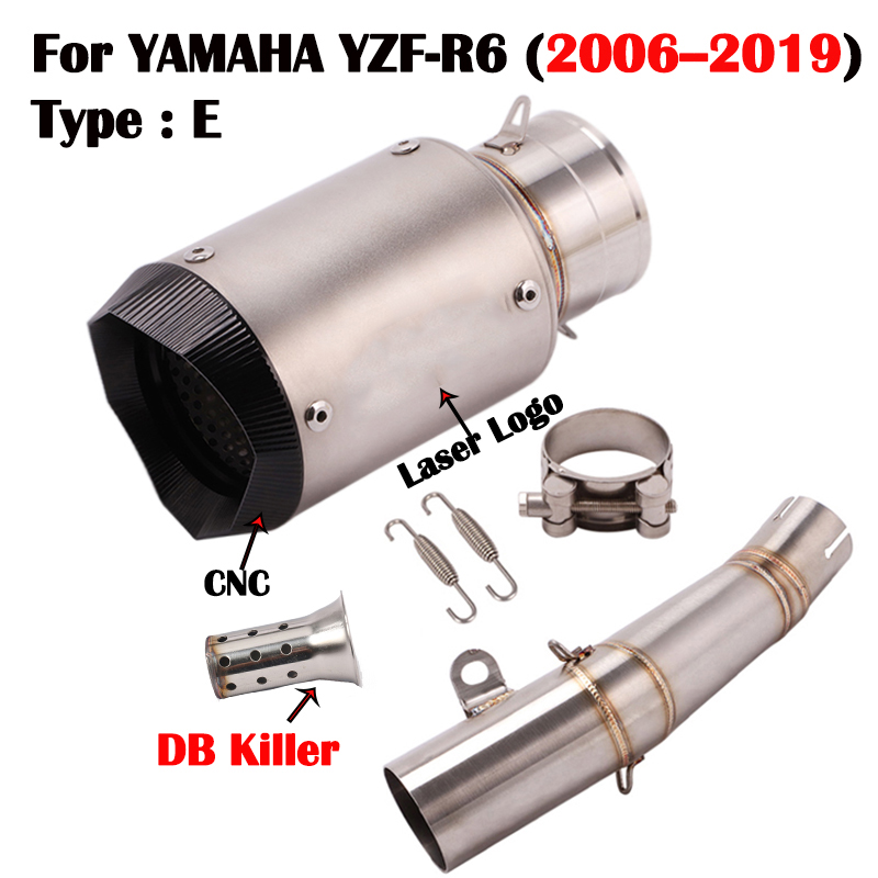 For R6 Motorcycle Exhaust System Slip on YZF R6 Exhaust Tip Baffle Pipe Middle Mid Connect Link Tube for Yamaha YZF R6 2006-2018