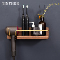 Solid Wood + Brass/Bathroom Shelves Hair dryer Wall Shelf Cups Shower Cosmetics Storage Holder Bathroom Accessories