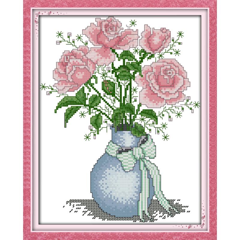 Rose tulip vase series DMC cross stitch kit 11CT14CT count cross stitch embroidery needlework DIY embroidery kit home decoration