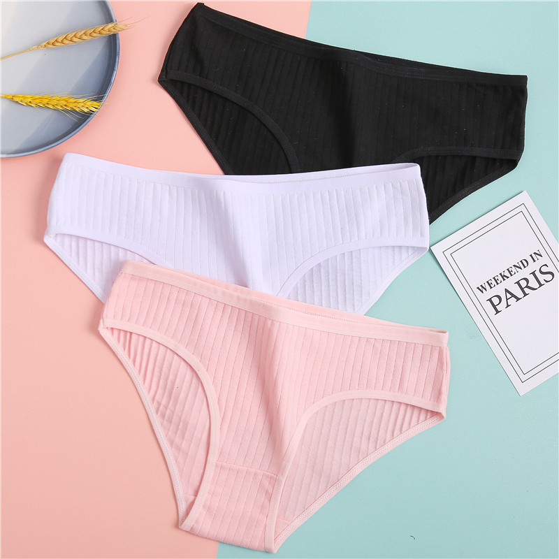 Women's Underpants Soft Cotton Panties Girls Solid Color Briefs Striped Panty Sexy Lingerie Female Underwear Women Intimate M-XL