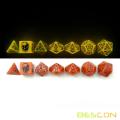 Bescon Glowing Halloween Polyhedral Dice 7pcs Set, Luminous Halloween RPG Dice Set, Glow in Dark Halloween DND Game Dice