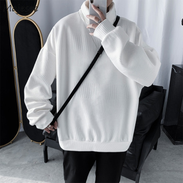 Men Sweaters Solid Turtleneck Simple Korean Style All-match Plus Size 2XL Loose Trendy BF INS Mens Leisure Harajuku Ulzzang