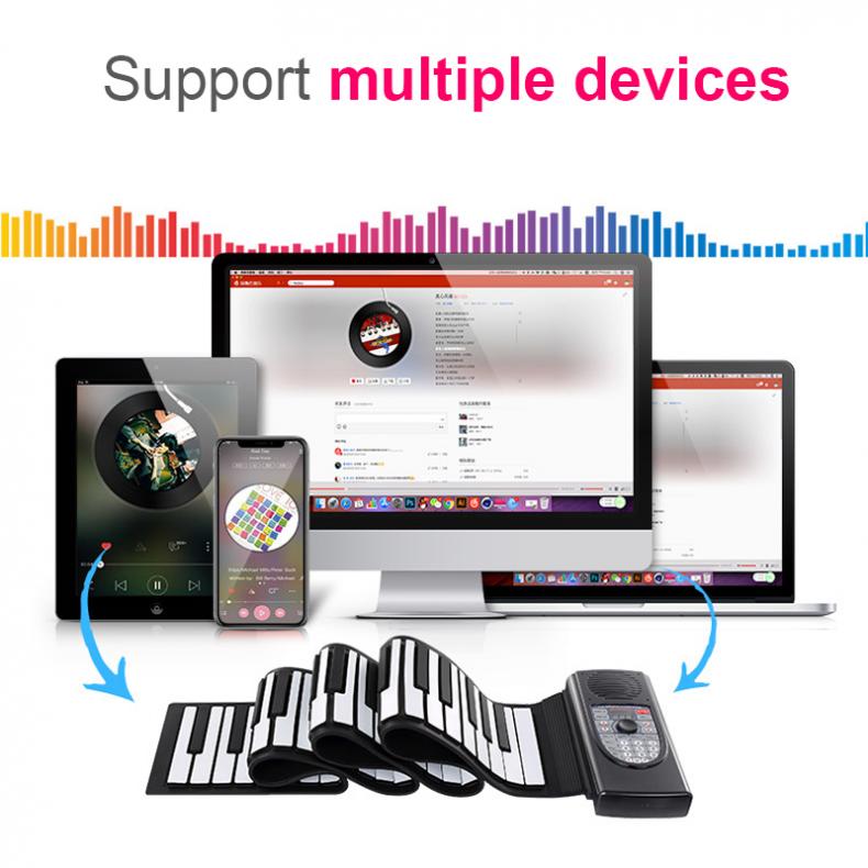 88 Keys USB MIDI Roll Up Piano Rechargeable Electronic Portable Silicone Flexible Keyboard Organ Speaker Bluetooth Connection