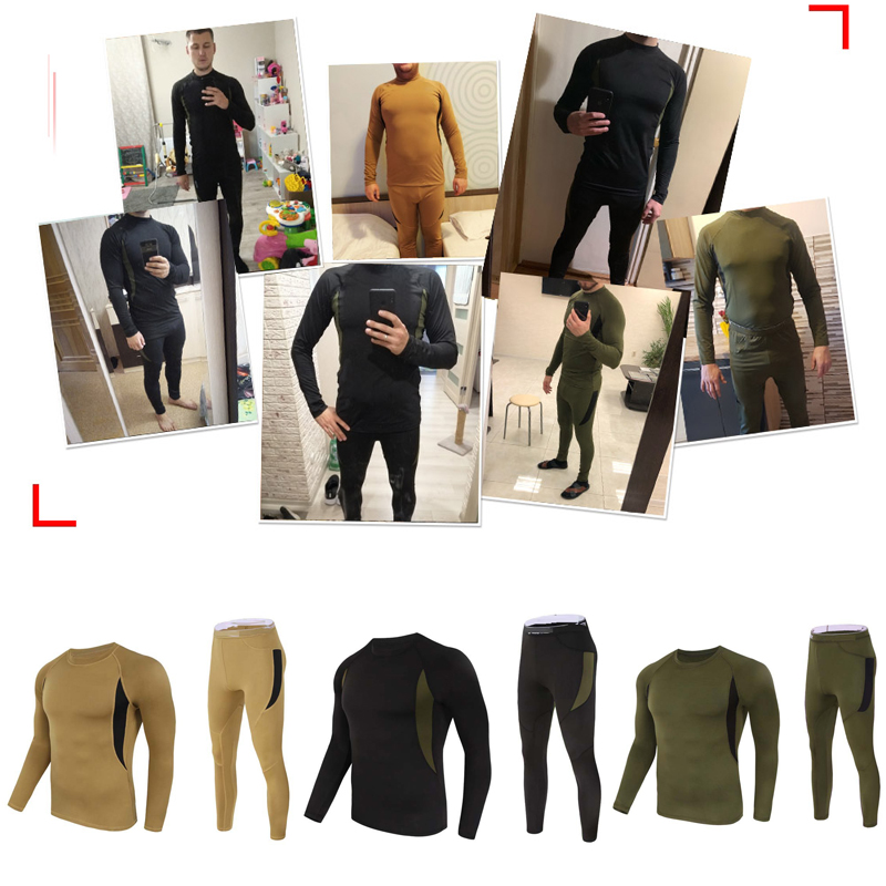 Winter Thermal underwear Men's Wear Thermal tights T-shirt 2 Piece Tracksuit Fleece Warm Sweat Suit Mens Long john jogging suits