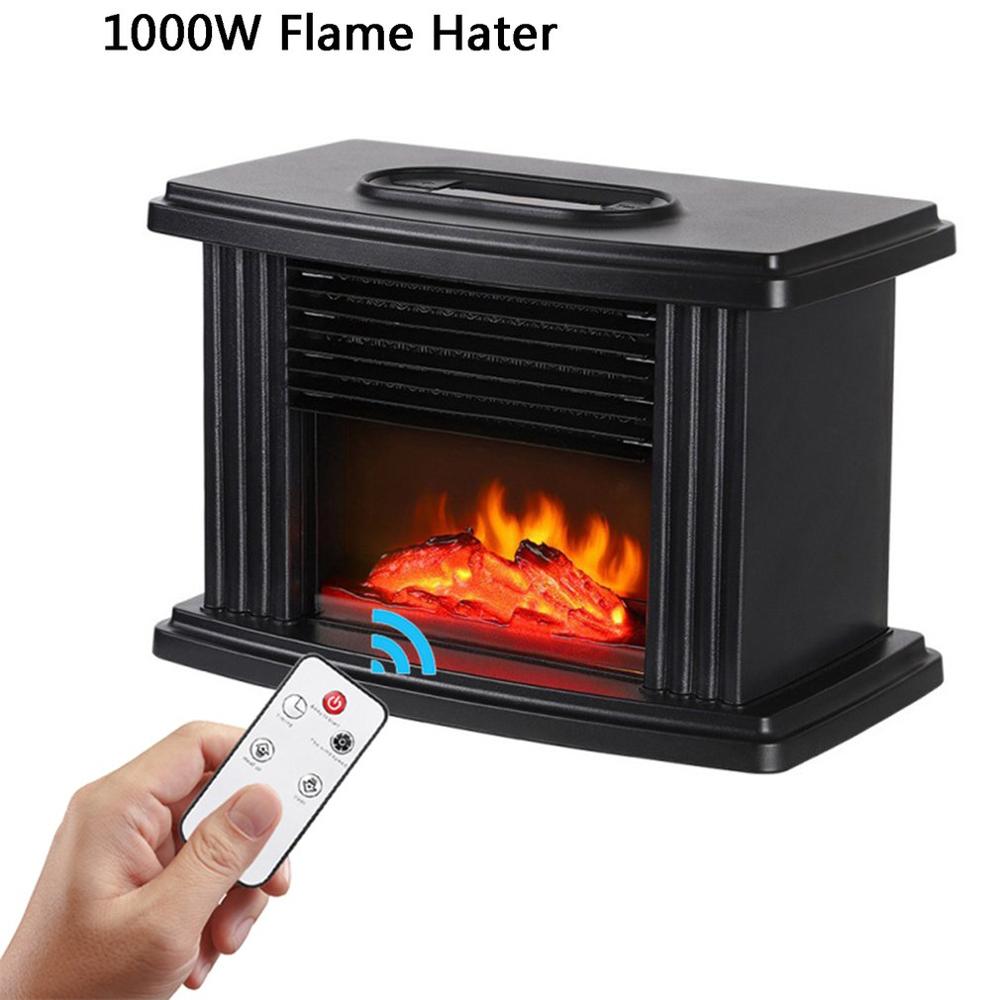1000W Electric Fireplace Hater with Remote Control Fireplace Electric Flame Decoration Portable Indoor Space Heater for Bedroom