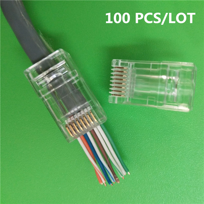 100PCS CAT6 RJ 45 ethernet cable plug 8P8C Terminals RJ45 connector 8pin unshielded Through hole modular terminals Gold plating