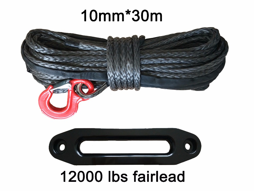 10mm x 30m 3/8" x 100' synthetic winch rope cable line with hook and 1200lbs fairlead for ATV UTV 4WD