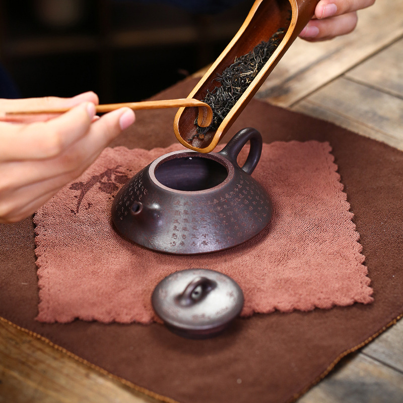 Yixing Dark-red Enameled Pottery Teapot Firewood Kiln Change The Heart Sutra Ladybug Sketch Capacity Teapot