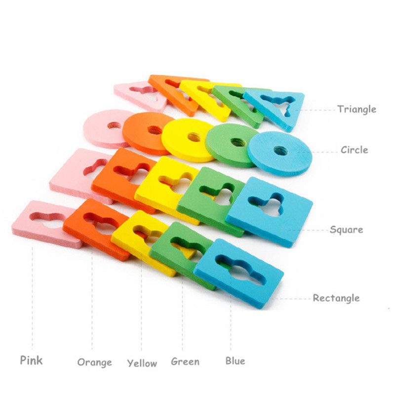 Baby 5 colors 4 pillars&geometric Shapes Sorting Nesting Stack Toy Learning Geometry Puzzle Educational Toys sorter For Children